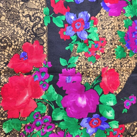 LIZ CLAIRBORNE VINTAGE 100% SILK WOMAN SQUARE SCARF FLORAL DESIGN - Picture 5 of 7